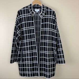 Elle Black Cream Plaid Open Front Cardigan L 16